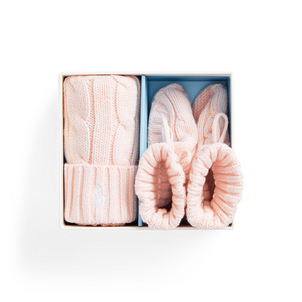 Polo Ralph Lauren Cotton Beanie & Bootie Set In Morning Pink