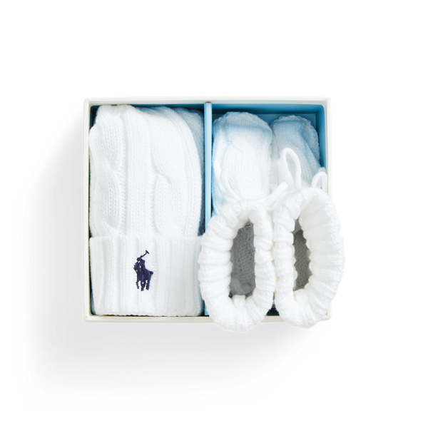 Polo Ralph Lauren Cotton Beanie & Bootie Set In White
