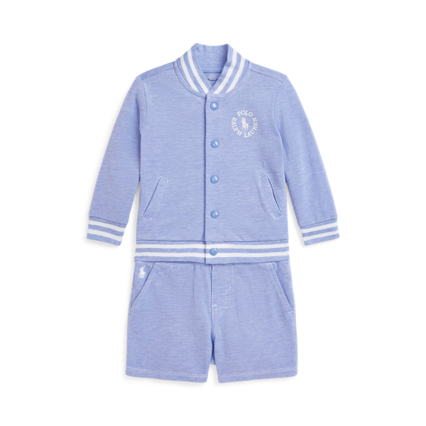Polo Ralph Lauren Cotton Tee, Baseball Jacket & Short Set In Harbor Island Blue Multi