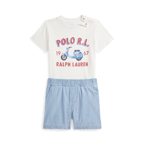 Polo Ralph Lauren Logo Cotton Tee & Chambray Short Set In Nevis
