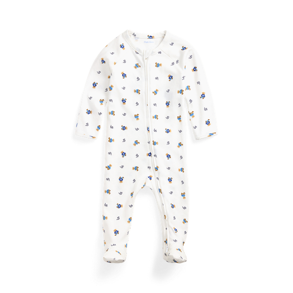Polo Ralph Lauren Polo Bear Cotton Interlock Coverall In White Multi