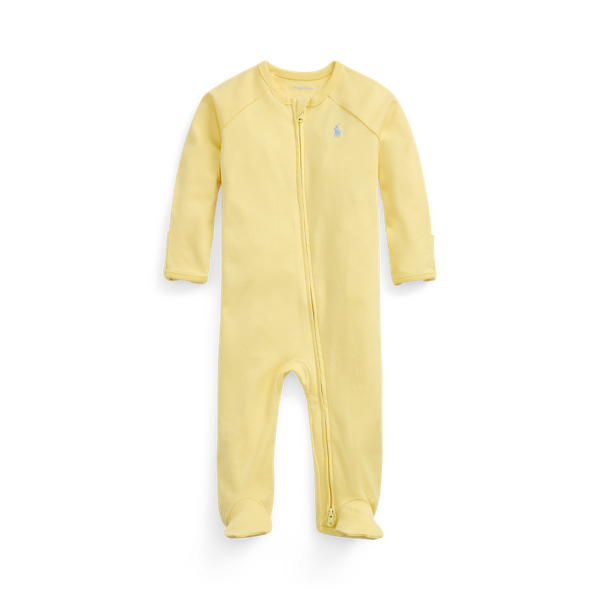 Polo Ralph Lauren Cotton Interlock Footed Coverall In Banana Peel