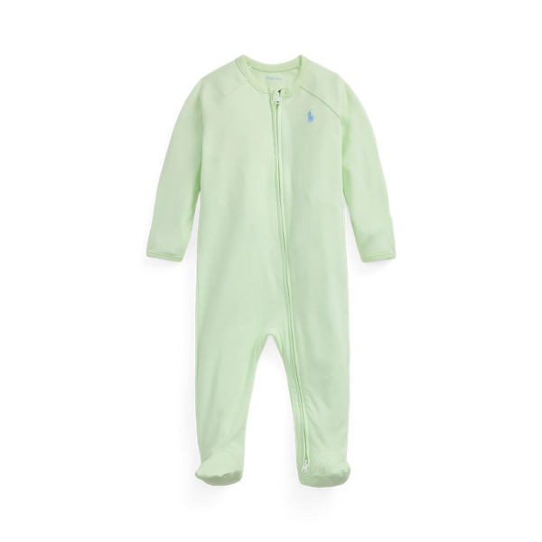 Polo Ralph Lauren Cotton Interlock Footed Coverall In Sweet Honeydew