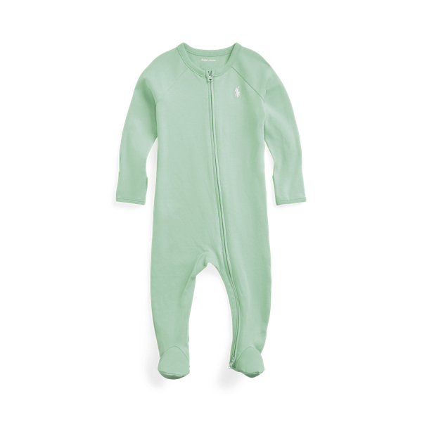 Ralph Lauren Babies'  Cotton Interlock Footed Coverall In Green