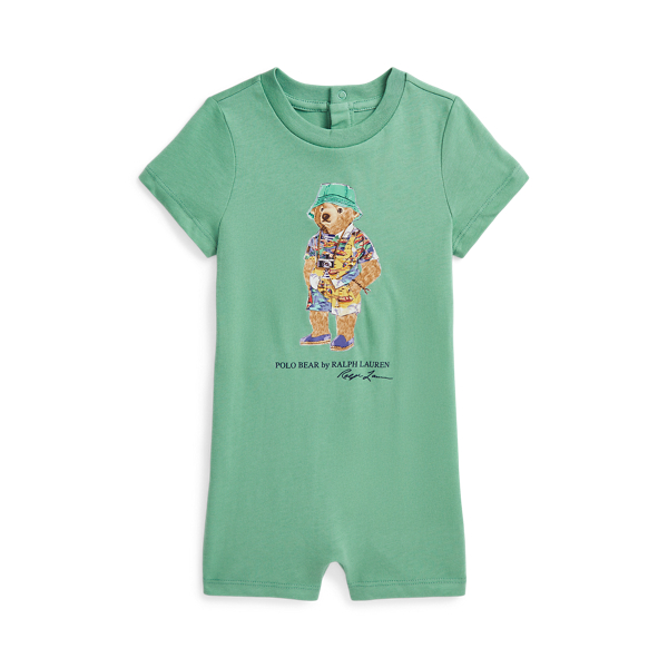 Polo Ralph Lauren Baby Cotton Jersey Bear Shortall In Haven Green
