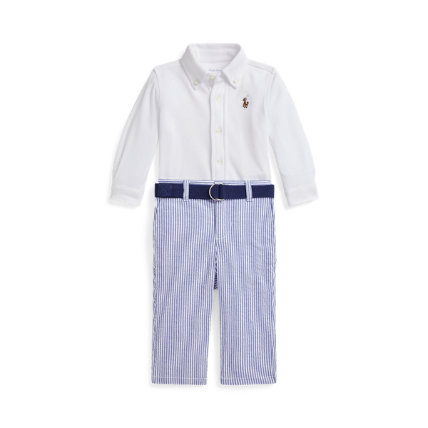 Polo Ralph Lauren Ralph Lauren Cotton Button-up Shirt, Stripe Pants & Belt Set In White