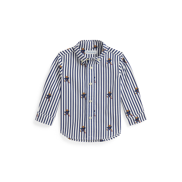 Ralph Lauren Polo Bear Striped Cotton Poplin Shirt In Multi