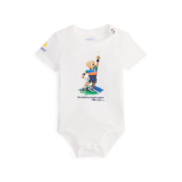Ralph Lauren Us Open Polo Bear Cotton Bodysuit In White