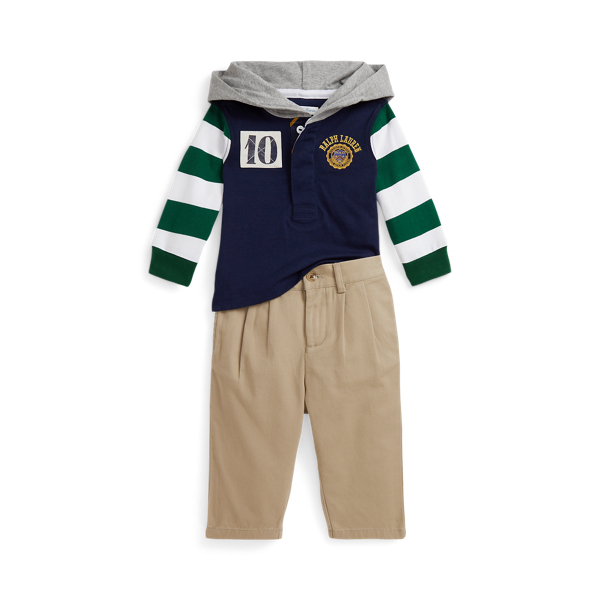 Ralph Lauren Logo Cotton Rugby Shirt & Chino Pant Set In Blue