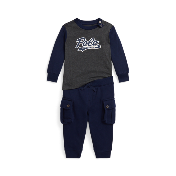 Ralph Lauren Logo Jersey Tee & Fleece Jogger Pant Set In Blue