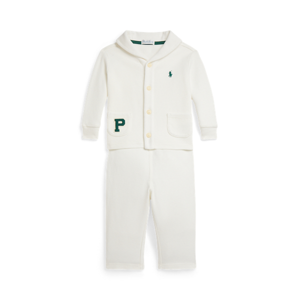Ralph Lauren Estate-rib Letter Jacket & Pant Set In White