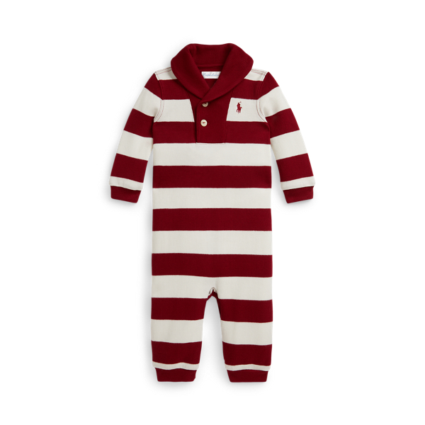 Ralph Lauren Striped Estate-rib Cotton Coverall In Red
