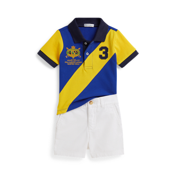 Ralph Lauren Crest Mesh Polo Shirt & Short Set In Multi