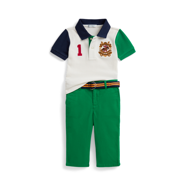 Ralph Lauren Crest Mesh Polo Shirt & Twill Pant Set In Animal Print