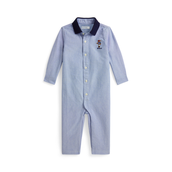 Ralph Lauren Polo Bear Cotton Oxford Coverall In Blue