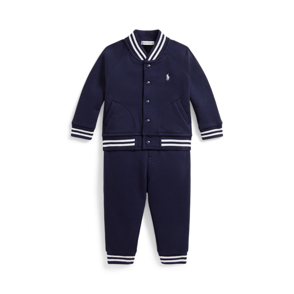 Ralph Lauren Fleece Baseball Jacket & Jogger Pant In Blue