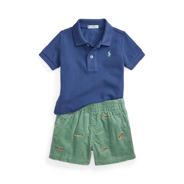 Cotton Mesh Polo Shirt & Corduroy Short