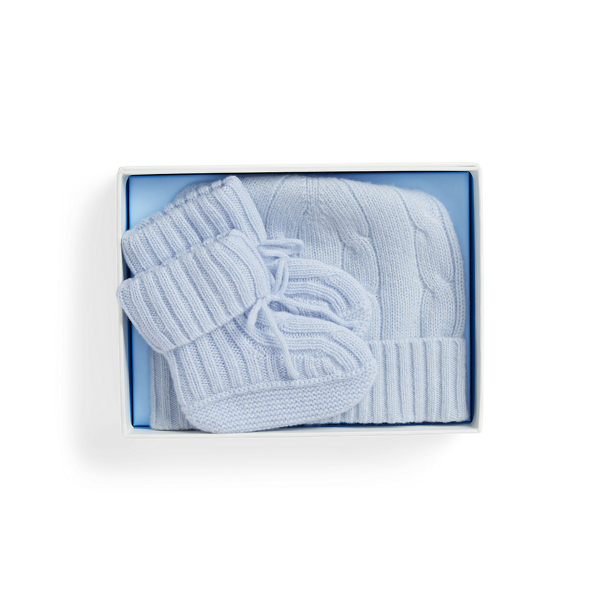 Ralph Lauren Cashmere Beanie & Bootie Set In Blue