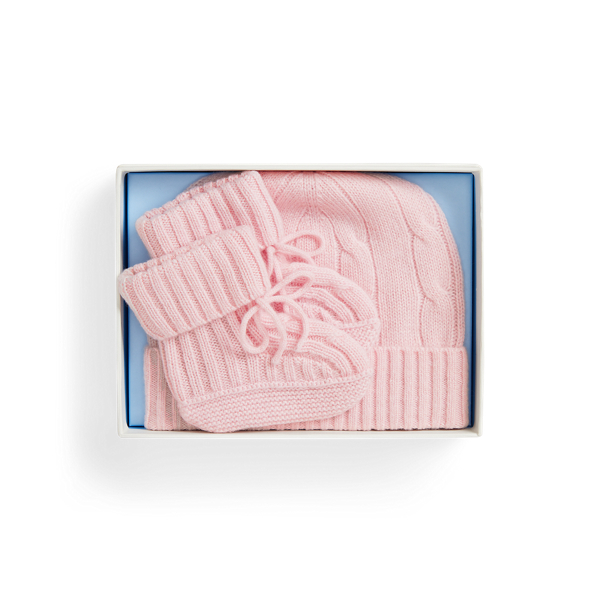 Ralph Lauren Cashmere Beanie & Bootie Set In Pink