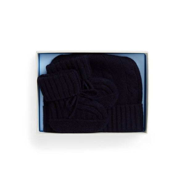 Ralph Lauren Cashmere Beanie & Bootie Set In Blue