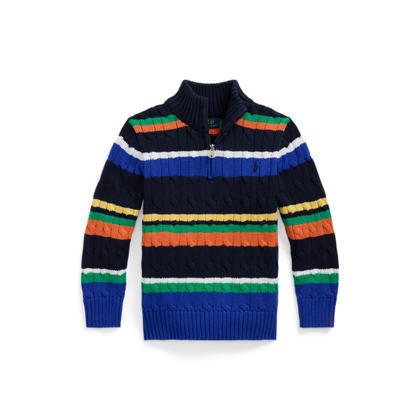 Polo Ralph Lauren Striped Cotton Quarter-zip Sweater In Multi Stripe