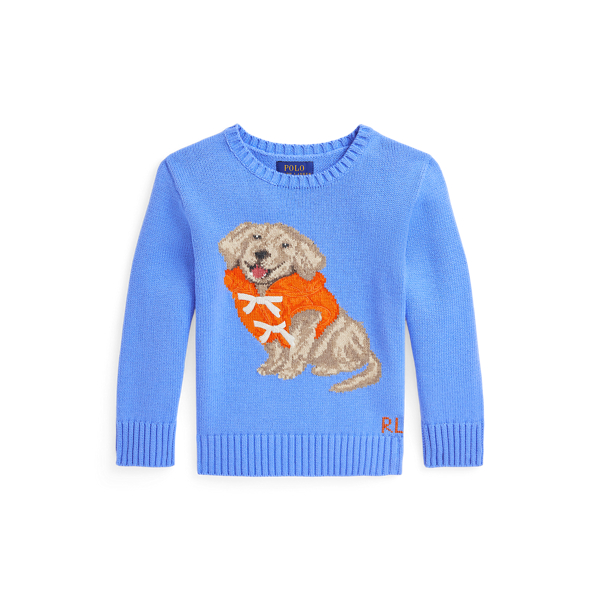 Polo Ralph Lauren Dog-intarsia Cotton Sweater In Harbor Island Blue