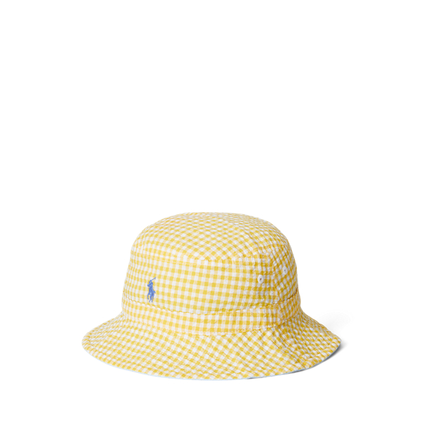 Polo Ralph Lauren Gingham Cotton Seersucker Bucket Hat In Yellow Seersucker