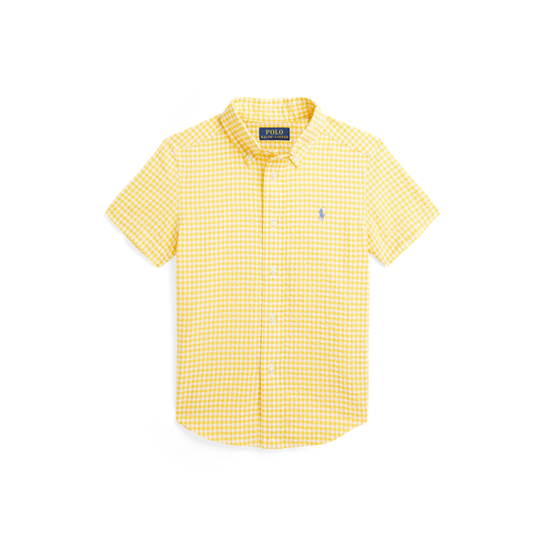 Polo Ralph Lauren Toddler And Little Boys Gingham Seersucker Short Sleeve Shirt In Yellow/white