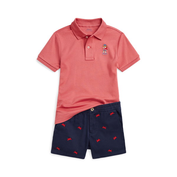 Polo Ralph Lauren Toddler And Little Boys 2-piece Polo Bear Polo Shirt Shorts Set In Adirondack Berry