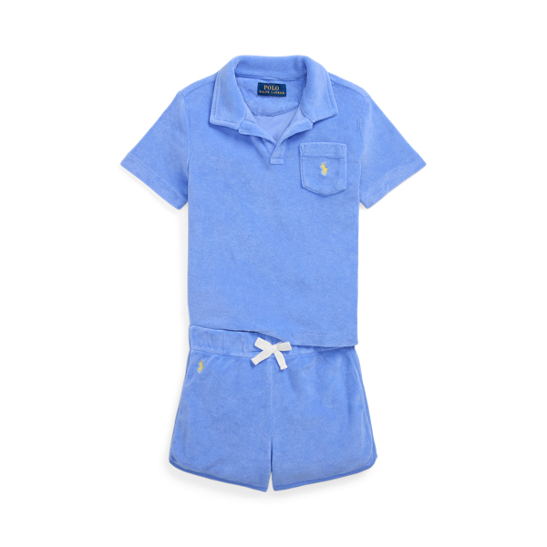 Polo Ralph Lauren Terry Polo Shirt And Shorts Set In Harbor Island Blue