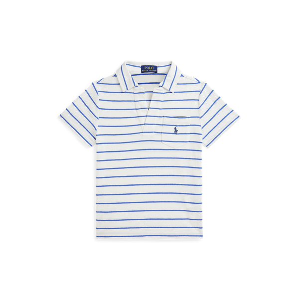 Polo Ralph Lauren Striped Cotton-linen Polo Shirt In Deckwash White