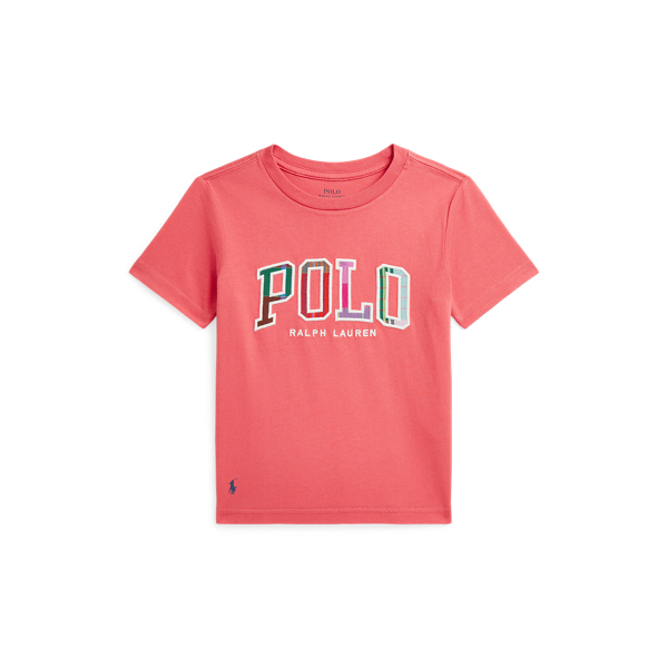 Polo Ralph Lauren Big Boys Madras-logo Jersey T-shirt In Red Sky