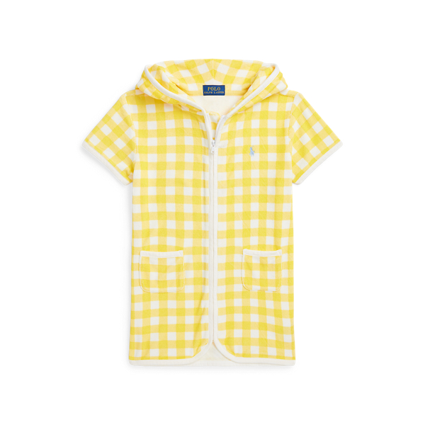 Polo Ralph Lauren Gingham Terry Hooded Cover-up In Yellow Gingham