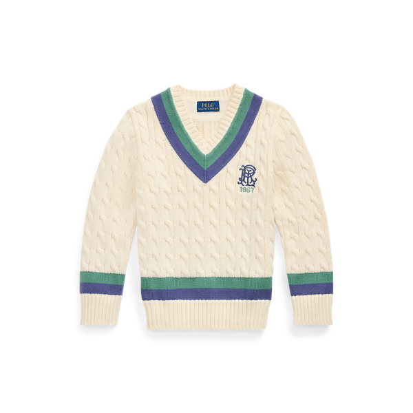 Polo Ralph Lauren Embroidered Cotton Cricket Sweater In Cricket Cream