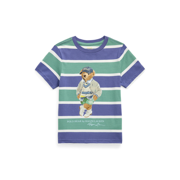 Polo Ralph Lauren Polo Bear Striped Cotton Jersey Tee In Fairway Green Multi