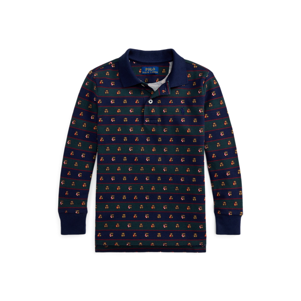 Polo Ralph Lauren Ralph Lauren Crest-print Mesh Long-sleeve Polo Shirt In Multi