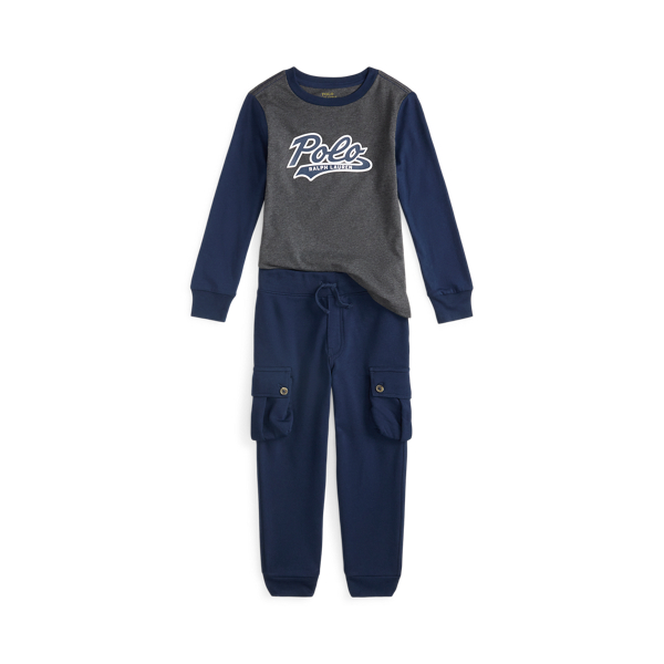 Polo Ralph Lauren Toddler And Little 2-piece Boys Logo Jersey T-shirt Fleece Jogger Pants Set In Blue