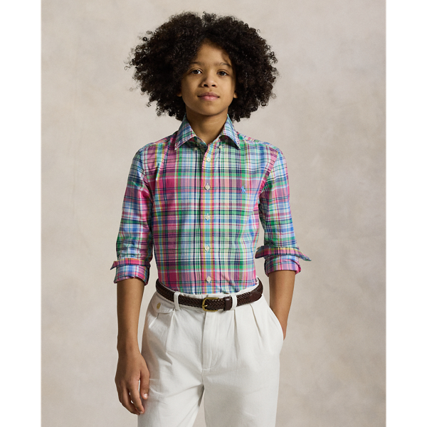 Polo Ralph Lauren Plaid Cotton Poplin Shirt In Pink Blue Multi