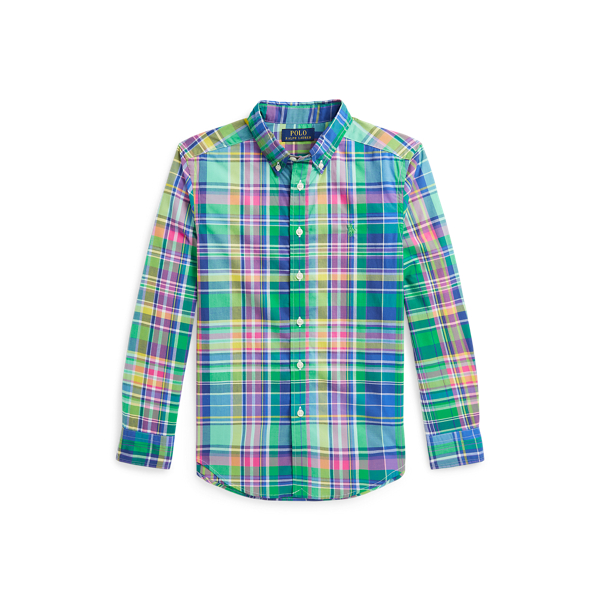 Polo Ralph Lauren Plaid Cotton Poplin Shirt In Seafoam Blue Multi