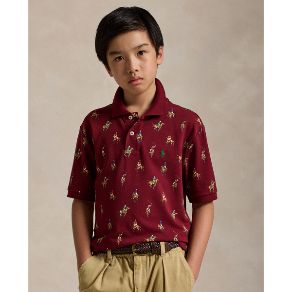 Polo Ralph Lauren Kids' Equestrian-print Cotton Mesh Polo Shirt In Red