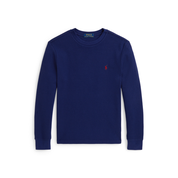 Polo Ralph Lauren Ralph Lauren Waffle-knit Cotton Long-sleeve Tee In Blue