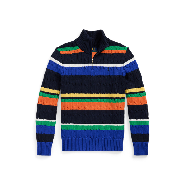 Polo Ralph Lauren Striped Cotton Quarter-zip Sweater In Multi Stripe