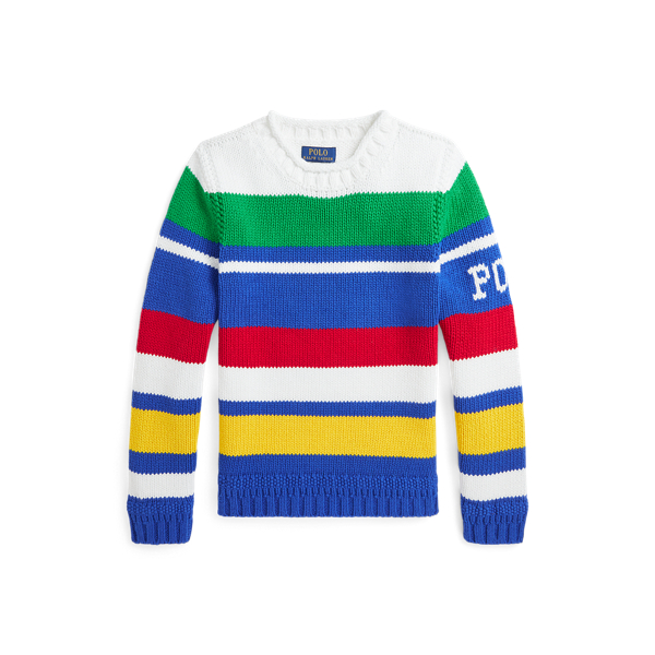 Polo Ralph Lauren Logo Striped Cotton Sweater In Multi Stripe