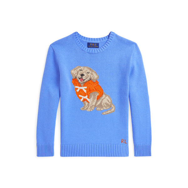 Polo Ralph Lauren Dog-intarsia Cotton Sweater In Harbor Island Blue