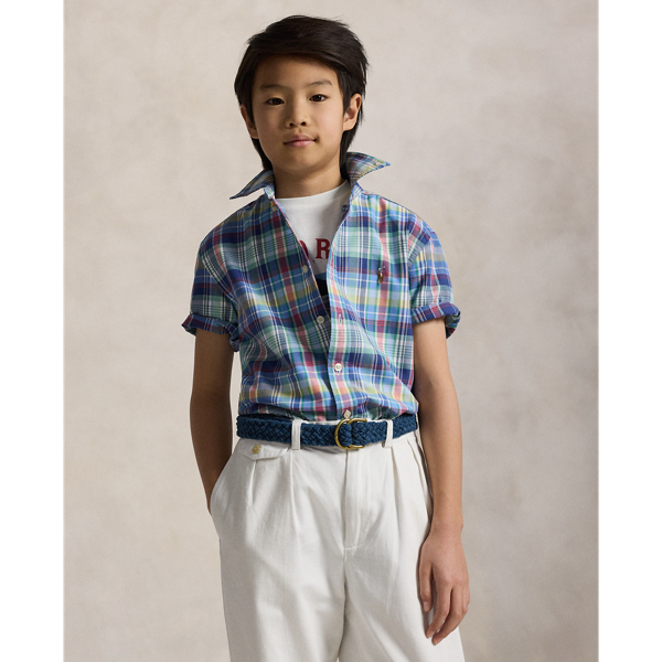 Polo Ralph Lauren Big Boys Plaid Oxford Short-sleeve Shirt In Navy Green Multi