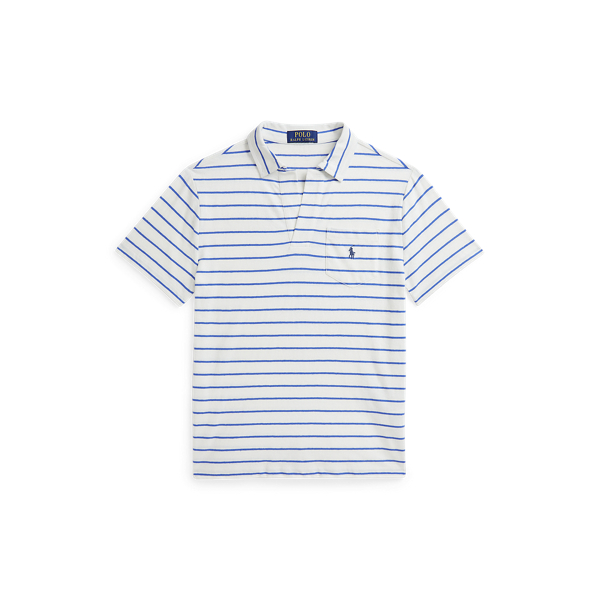 Polo Ralph Lauren Striped Cotton-linen Polo Shirt In Deckwash White