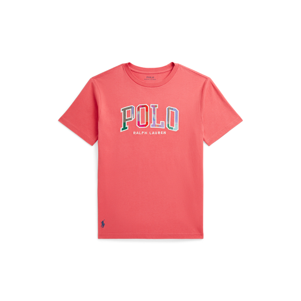 Polo Ralph Lauren Big Boys Madras-logo Jersey T-shirt In Red Sky