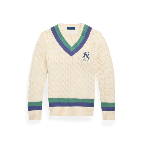 Polo Ralph Lauren Embroidered Cotton Cricket Sweater In Cricket Cream
