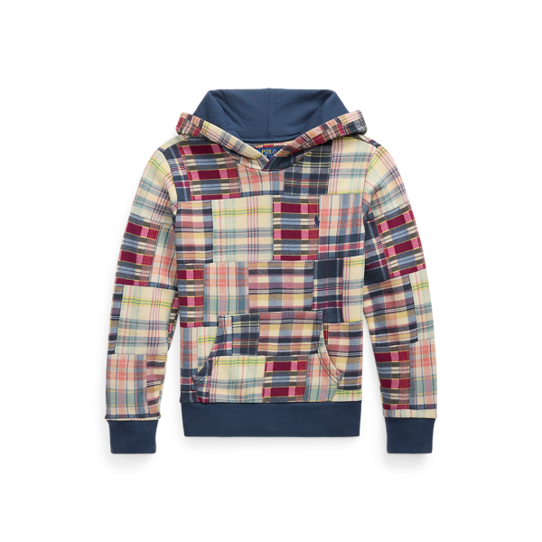 Polo Ralph Lauren Plaid Patchwork-print Fleece Hoodie In Printed Patchwork