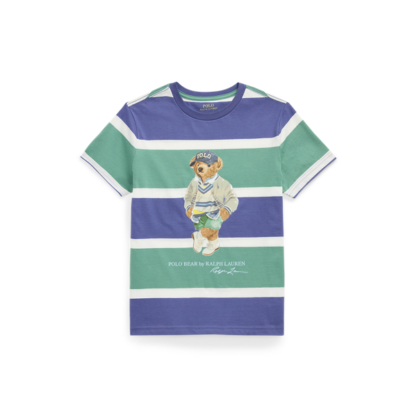 Polo Ralph Lauren Polo Bear Striped Cotton Jersey Tee In Fairway Green Multi